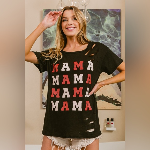 BiBi MAMA Contrast Trim Short Sleeve Sweater